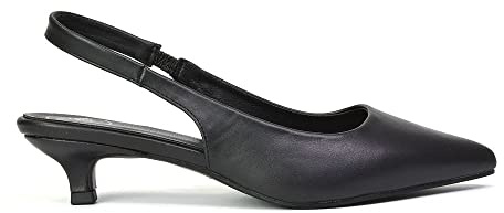 Womens Low Kitten Heel Shoes Ladies Slingback Sandals Pointed Toe Party Bridal Evening Black Pumps Size 5