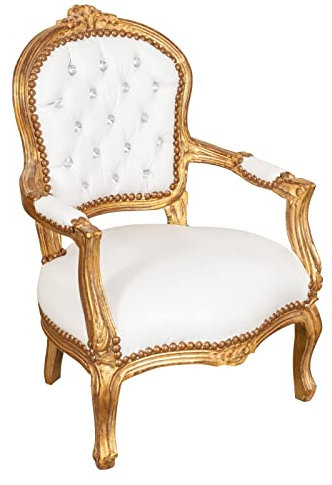 Biscottini Poltrona barocca 74,5x49,5x50 cm | Sedie luigi XVI | Stile francese | Poltroncina camera da letto | poltrona camera bianca