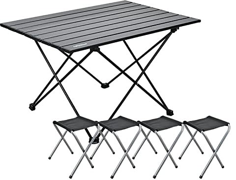 WARTHY Klapptische und Stühle für den Außenbereich, tragbare Aluminium-Picknick-Grill-Campingausrüstung, Set mit Picknicktischen und Stühlen (Farbe: 1 Tisch + 4 Stühle, Größe: 56 x 41 cm) elegant
