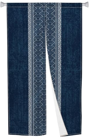 XMJJKUF Noren Japanischer Türvorhang, langer Typ, japanische Fensterbehandlung, Spleißwelle, königsblau, hängende Tür, Wandteppich, Polyester, für Ukiyoe Raumteiler, Küche, Heimdekoration, 85,1 cm