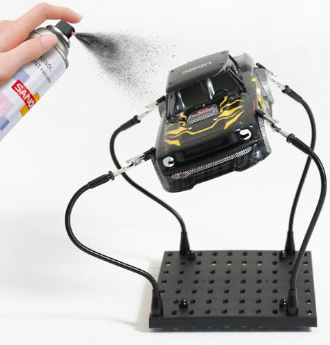 NovaViva Large Model Car Paint Stand Holder Set,Heavy Duty Model Painting Stand Base Holder with 4PCS Bendable Alligator Clip Sticks for Airbrush Hobby Model Parts