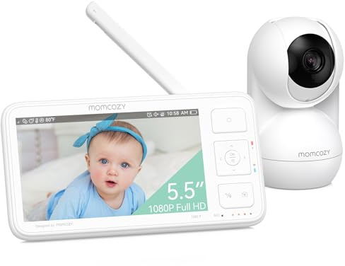 Momcozy Video Baby Monitor, 5.5” 1080P Full HD Baby Monitor with Camera No WiFi, Infrared Night Vision, 5800mAh 120-hrs Battery, ECO, VOX, 2-Way Audio, 1640ft Range, Record and Rewind Locally, BM03