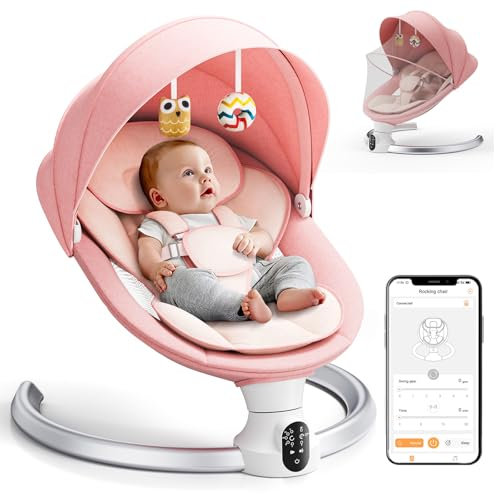 Electric Baby Bouncer Chair for Infants, APP Remote Control Baby Swing with 5 Point Safety Harness 5 Swing Speeds 3 Timers and 10 Music, Automatic Rocker for Newborn 0-6 Month Max 9 kg