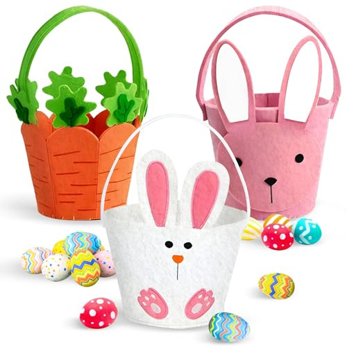 panemy Cestino Pasquale in Feltro per Bambini, 3 Cestino Pasqua Bambini, Cestino Pasquale in Feltro con Manici, Cestini Pasquali, Perfetti per La Festa della Caccia alle Uova di Pasqua (Pasqua-A)