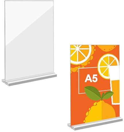 A5 Acryl Schilderhalter, 2 Stück Acryl Tischaufsteller, T Ständer Aufsteller Doppelseitiger Vertikaler Transparenter Kunststoff Display Rack für Bilderrahmen, Zuhause, Büro, Einzelhandel, Messe