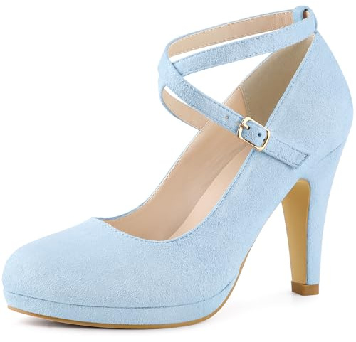 Allegra K Décolleté Mary Jane da donna con plateau e cinturino incrociato, Azzurro, 38 EU