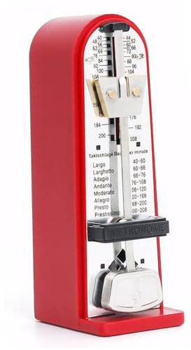 Mechanisches Metronom, präzises, einstellbares Metall-Metronom mit klarer Skala, lautem Ton, rote Farbe, Metronom für Gitarre, Klavier, Violine und mehr, Metronom für Klavier, Metronom für Gitarre, Mu