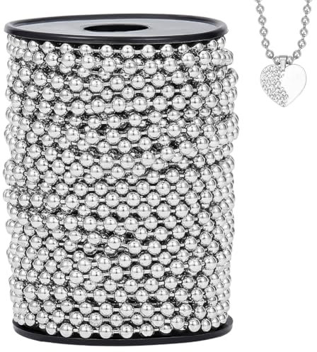 BENECREAT Cadena de Bolas de 20 m N.° 10, Cadenas de Bolas de Hierro Platino de 4.5mm, Cadena de Eslabones de Cuentas para Collares, Etiquetas, Fabricación de Joyas