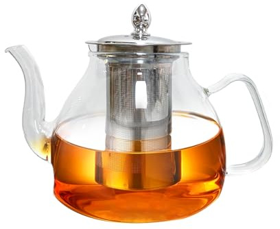 1200ml/40.5oz Glass Teapot with Infuser Heat-Resistant Borosilicate Glass Tea Pot for Loose Leaf Transparent Tea Kettle with Strainer for Tea Maker
