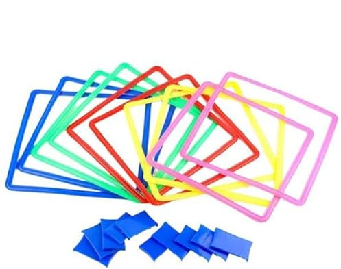 Harilla Juego de 10 anillos de rayuela con agilidad, juego de lanzamiento de con bolsitas de frijoles para niños y niñas, fitness en interiores y, Cuadrado