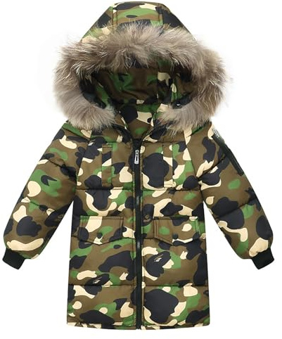 Generisch Bébé Enfant Petite Fille Garçon Hiver Camouflage Manteau Coupe-Vent Vêtement d'Extérieur Longueur Moyenne Veste Chaude Doudoune Manteau Ouatiné Vêtements d'Extérieur, Vert armée., 6-7 ans