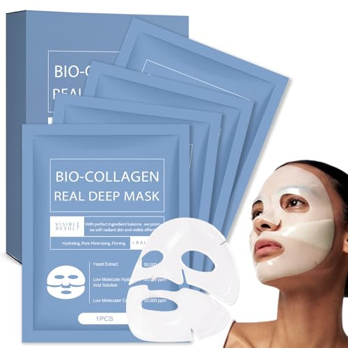 4 Pièces Masque Collagene Visage, Bio Collagène Visage, Masque Hydrogel Hydratant de Nuit, Nourrissant et Rafraîchissant pour Tous Types de Peau