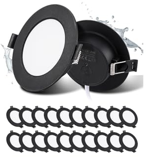 20x Faretti LED da Incasso Nero 5W Bianco Natural 4000K Foro Ø75-90mm