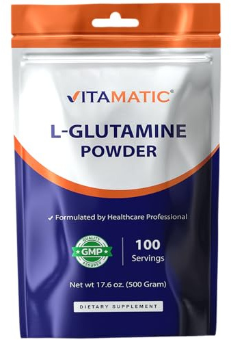 Vitamatic L-Glutamine Powder – 5000 mg per Serving – Unflavored – Non-GMO – GMP Quality – Supports Active Lifestyle, GI Health and Immune Function - 500 Gram