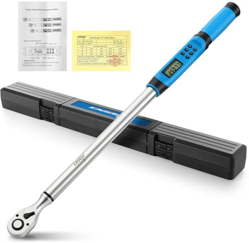 DISEN 1/2 inch Digital Torque Wrench (17-340 N.m / 12.5-250.8 Ft.lb), ±2% Accuracy, 4 Modes with Adjustable Limits, Blue/Red Alarm & Buzzer, 5 Units, for Automotive Motorcycle Bicycle Repair