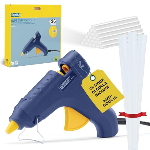 Rapid EG111 Pistola per Colla a Caldo con 26 Stick Inclusi, Pistola 12 mm per Riparazioni Fai‑Da‑Te e Uso Domestico, Design Leggero con Supporto Stabile e Ugello In Silicone