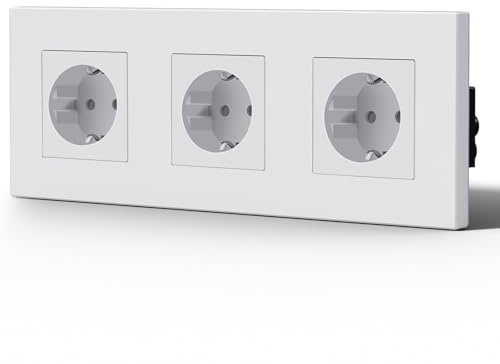 BSEED Enchufe Pared de Plástico,Enchufes Empotrables Estándar,Toma de Pared Empotrada,Instalación horizontal y vertical,Protección Infantil,M Serie,3 Enchufe,228mm Blanco