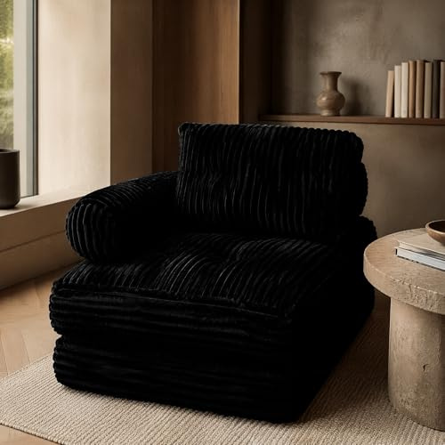 ANONER Bäddsoffa med armstöd, kudde och madrass, bärbar säng med ryggstöd, svart, för vardagsrum, sovrum och gäster