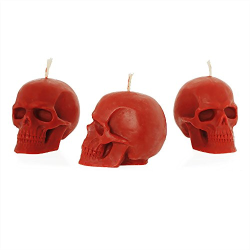 NKlaus - 3 x ljusset dödskalle rött av biologiskt bivax – gotiskt ljus färgglada figurljus – skalle – halloween – ritualljus droppljus 36313