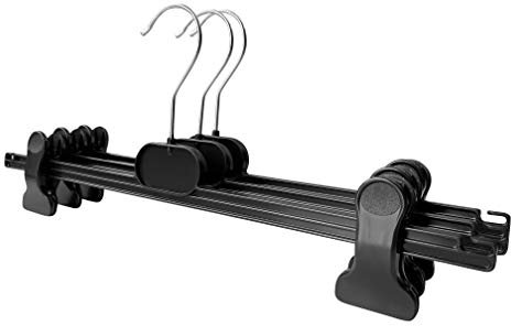 RSR Hangers Hosenbügel Hosenspanner 50 Stück Kleiderbügel Kunststoff 36 cm | rutschfeste gummierte und verstellbare Klammern | 360° drehbarer Haken | platzsparend