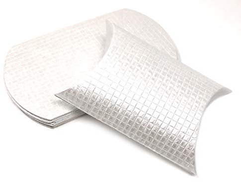 Pillowbox Kissen-Schachtel Faltschachtel, Geschenkbox aus Papier Geschenkschachtel mit erhabenem, quadratischem Muster (10x Weiß – 16 x 10,5cm)
