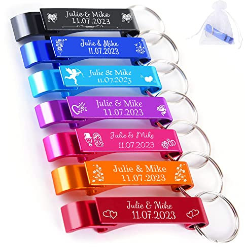 CWYW 100 abrebotellas personalizados para bodas, regalos de boda para invitados, abrebotellas personalizados, colorido, tamaño de bolsillo, aluminio, unisex