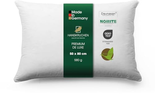 Hanskruchen Cuscino in piuma Premium de Luxe, 50 x 80 cm, prodotto in Germania, 100% cotone, 3 camere per chi soffre di allergie
