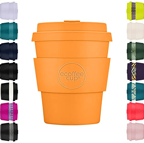 Ecoffee Cup 240 ml återanvändbar miljövänlig 100 % växtbaserad kaffekopp med silikonlock och ärm - melaminfri och biologiskt nedbrytbar diskmaskin/mikrovågsugn säker resemugg, Alhambra