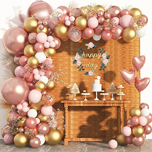 150 pezzi Oro Rosa Palloncini Arco, Rosa Oro Palloncini Ghirlanda Decorazione Ragazze Compleanno con Gold Rose Confetti Palloncini per Baby Shower Feste Nuziali Anniversario Forniture