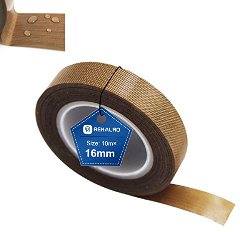 REKALRO Cinta adhesiva de teflón/cinta adhesiva de PTFE, cinta de alta temperatura para impresora 3D, cinta de sellado al vacío, cinta aislante para máquina de sellado al vacío (16 mm x 10 m)