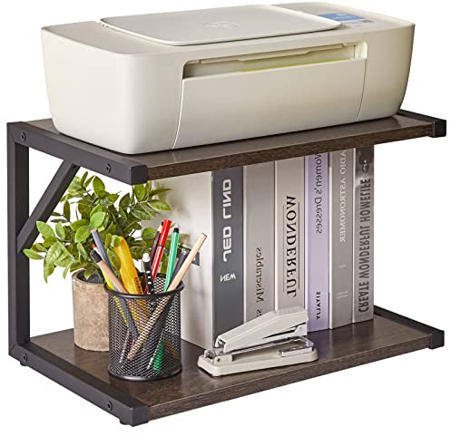 IBUYKE 2-stöckiger Desktop-Druckerständer, Mehrzweck-Schreibtisch-Organizer, Aufbewahrungsregal, Bücherregal, Druckerregal für Faxgerät, Scanner, Akten, Bücher, Dunkelgrau TLJ004G