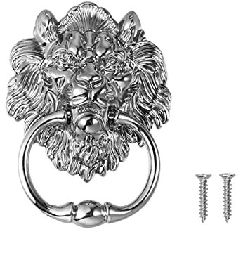 Battente a testa di leone con viti, in lega di zinco per porta anteriore per mobili battente per anta del cassetto dell'armadio (argento)