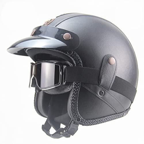 Ruiqieor Jethelm Retro Motorradhelm Scooter Motorrad Mofa-Helm Mit Brille Maske Abnehmbare Sonnenblende Halbschalenhelm Für Jungen Und Mädchen (Black 3,XL-60-61cm)
