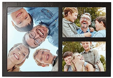 MONT PLEASANT Collage Picture Frame for Wall with 3 Openings Frames for 8 by 10 Picture or Photo,Two 5X7, Made of High Definition Glass Wall Display or Tabletop Display