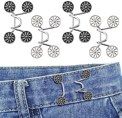 Bekecidi 4 Sets Jeans Taillenstraffer, Kein Nähen, Abnehmbare Hosenknöpfe Erforderlich, Jeans Taillenschnalle, Jeans Taillenverstellknopf (Blume; Schwarz+Weiß)