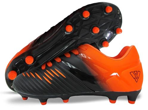 Vizari FG Chaussures de football unisexes avec crampons, Chaussures d'entraînement pour gazon artificiel et pelouse, pointure 25-38, Noir/Orange, 29 EU