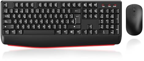 cimetech Combo Teclado y Ratón Inalámbricos, 2.4G Teclado Ergonómico Ratón Portátil con Reposamuñecas, Pad Numérico,1600DPI para Ordenador Portátil PC (QWERTY Español - Negro)
