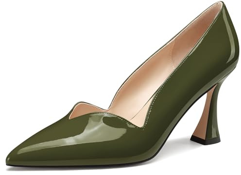 NobleOnly Mujer Medio Heel Puntiaguada Punta Dress Slip-on Pumps Cute Casual Oficina Clásico Zapatos 8 CM Heels Verde Oliva 40 EU
