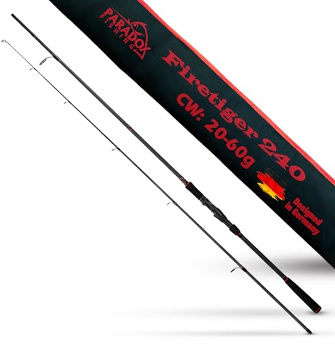 Paradox Fishing Firetiger Spinnrute I 2,4m 20-60g I Spinnruten perfekt für Hecht Rute - Angelrute Hecht Hechtrute Hecht Spinnrute