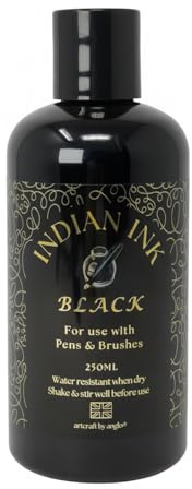 artcraft by anglo 250ml Black Indian Ink - Permanent Artist Drawing Ink for Calligraphy, Dip Pens & Brushes - Vibrant Lightfast Ink for Sketching, Illustration & Hand Lettering