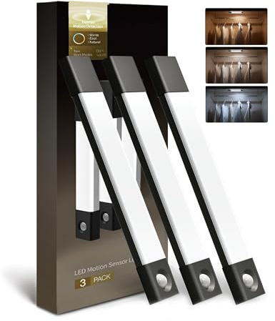 EZVALO Lampada da Incasso da Cucina a LED, 30cm*3PZ 50 LED, Senza Fili, con Sensore di Movimento, Luce per Armadio con 3 Modalità di Colore, Dimmerabile, Ricaricabile, per Cucina, Armadio, Scale, Nero