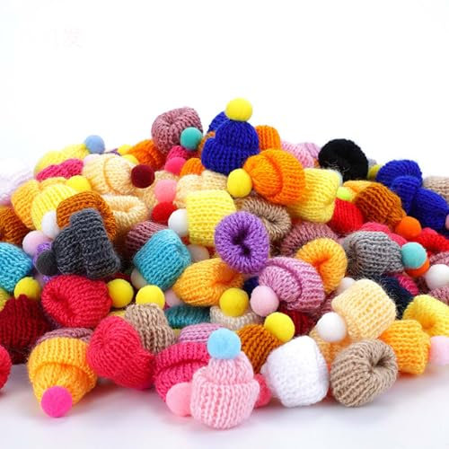 Tcnzdy 40 Stück Sorgenwürmchen Zubehör,Mini-Strickmützen,glückswürmchen zubehör Geeignet für DIY Kunsthandwerk,Weinflaschendekoration,Weihnachtsbaumschmuck, Puppenzubehör