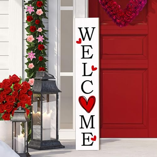 Valentine Day Vertical Porch Sign for Welcome Front Door Rustic Tall Welcome sign for Front Porch Standing Farmhouse Door Porch Decoration- 47.2H