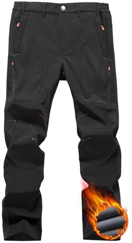 Peakwell Fleece Skiing Trousers Mens Waterproof Walking Trousers, Black, 32