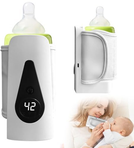 LYPPUL Flaschenwärmer Baby Unterwegs, USB Mobile Babyflaschenwärmer, Fläschchenwärmer To Go mit LCD-Display, 37 Bis 55 Grad Einstellbar, Thermoskanne Baby Unterwegs für Hause Unterwegs Reisen