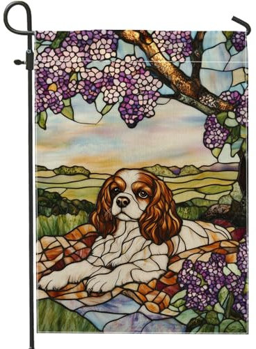Drapeau de jardin en verre teinté printemps été, lilas violet, bannière de décoration d'intérieur, drapeau double face en toile de jute, décoration de pelouse extérieure, 30,5 x 45,7 cm