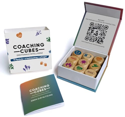 metaFox Coaching Cubes for Emotional Intelligence - 9 Würfel mit Coaching-Fragen für Emotionen, persönliche Entwicklung - als Therapie-Tools, Story Cubes, Conversation Cubes, Therapie-Spiele