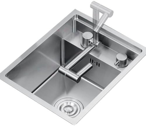 Lavello da Cucina in Acciaio Inox a Una Vasca con Coperchio - Mini lavello salvaspazio con Rubinetto Multifunzionale (Argento 30 * 45 * 23 cm)