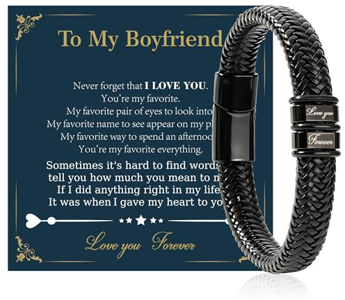 Merclix To My Boyfriend Leather Bracelet Boyfriend Gifts for Him Gifts for Boyfriends Anniversary Christmas Birthday Valentines Day Presents for Men