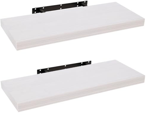 HERSIG - Pack de 2 Estantes de Pared Flotantes Madera Blanca Baldas para Baño o Dormitorio Fijación Oculta y Resistente de hasta 10 kg - 60x23,5 cm